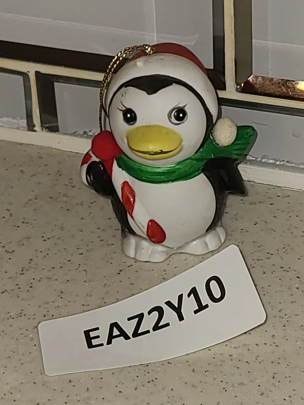 Vintage Penguin Holiday Ornament in White, Red, Green